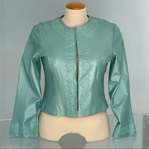 Leather, lightweight, XL, teal, very pretty jacket, hook closure